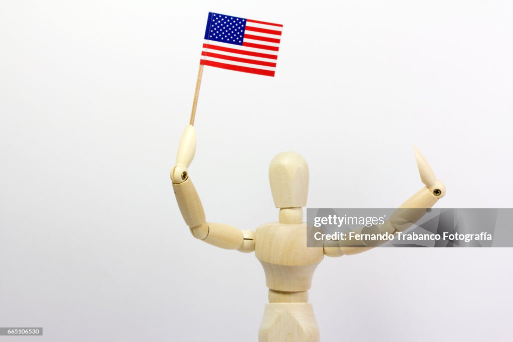 Articulated doll standard bearer with the United States flag