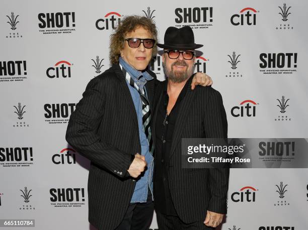 Hotographer Mick Rock and musician Dave Stewart attend 'Shot! The Psycho - Spiritual Mantra of Rock' LA Premiere Presented by Citi at The Grove on...