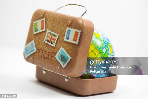 travel suitcase with a globe. around the world - architecture earth bildbanksfoton och bilder
