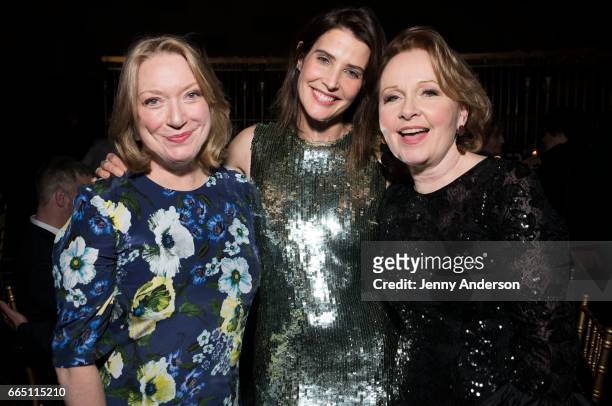 Kristine Nielsen, Cobie Smulders and Kate Burton attend "Present Laughter" opening night party at Gotham Hall on April 5, 2017 in New York City.