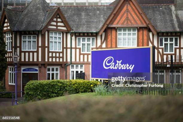 The entrance to the Cadbury factory in Bournville on April 5, 2017 in Birmingham, United Kingdom. The Cadbury name is synonymous with chocolate...