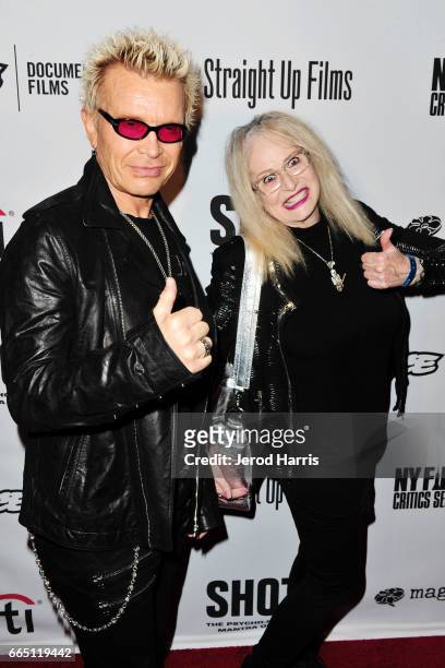 Billy Idol and Penelope Spheeris arrive at the Premiere of 'SHOT! The Psycho-Spiritual Mantra of Rock' at Pacific Theatres at The Grove on April 5,...