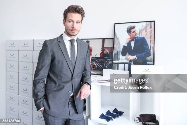 Bachelor Sebastian Pannek poses during a Photo Call of the Fashion Label "die Herren Edel" on April 6, 2017 in Hamburg, Germany. Sebastian Pannek has...