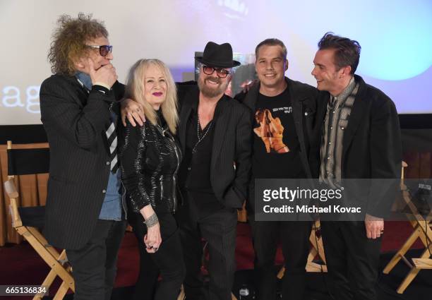 Photographer Mick Rock, director Penelope Spheeris, musician David A. Stewart, Shepard Fairey and director Barnaby Clay onstage at the screening for...