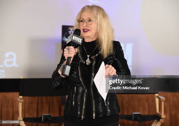 Director Penelope Spheeris speaks onstage at the screening for "SHOT! The Psycho Spiritual Mantra of Rock" at The Grove presented by CITI on April 5,...
