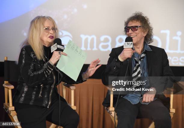 Director Penelope Spheeris photographer Mick Rock speak onstage at the screening for "SHOT! The Psycho Spiritual Mantra of Rock" at The Grove...