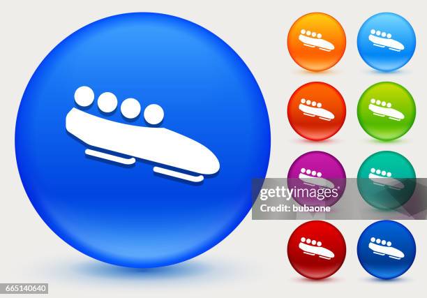 bobsled icon on shiny color circle buttons - bobsleigh run stock illustrations