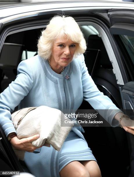 Camilla, Duchess of Cornwall arrives for her visit to the Jewish Museum during day 2 of her visit to Austria on April 6, 2017 in Vienna, Austria. The...