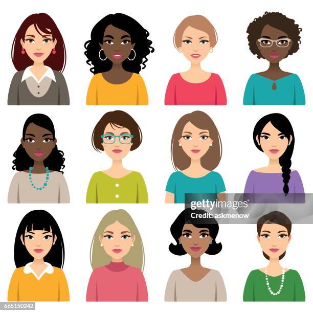 gesichter der anderen nation frauen - hairstyle stock-grafiken, -clipart, -cartoons und -symbole