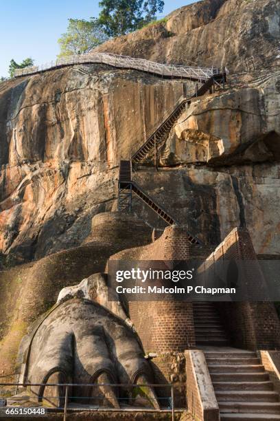 staircase with lion's paw on sigiriya rock, near dambulla, sri lanka - sigiriya stock pictures, royalty-free photos & images