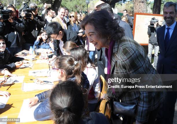 Queen Sofia visits the panda bear Chulina at the Zoo Aquarium in its first outing at Zoo Aquarium Madrid on April 5, 2017 in Madrid, Spain.