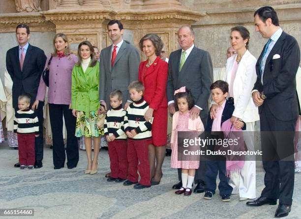 Inaki Urdangarin, wife Infante Cristina and their three sons Miguel , Pablo Nicolas and Juan Valentin , Princess Letizia, Prince Felipe, Queen Sofia,...