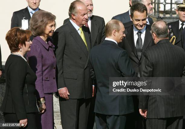 Spanish Prime Minister, Jose Luis Rodriguez Zapatero, Spanish royals King Juan Carlos, Queen Sofia and Prince Felipe receive Russian President...