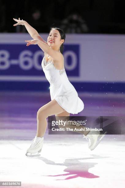 Mai Mihara of Japan performs in the gala exhibition during day five of the World Figure Skating Championships at Hartwall Arena on April 2, 2017 in...