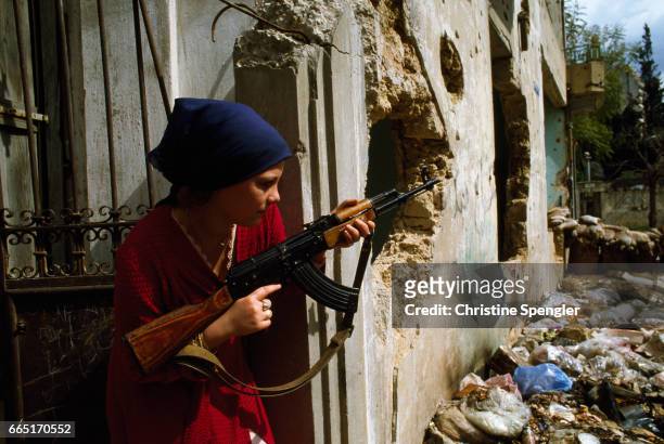 Woman fighter of the Popular Front for the Liberation of Palestine , in Nabatiye.