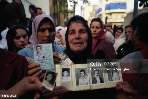 Demonstration against the war of Palestinian women who have lost children and husbands during the fighting in Beirut.