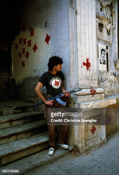 Fighter of the Syrian Social Nationalist Party , part of the pro-Syrian block along with Amal and Hezbollah during the civil war.