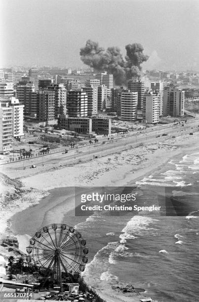 Israeli bombing over West Beirut during the Operation for the Well-Being of the Galilee.