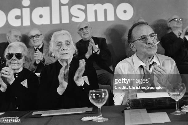 Dolores Ibárruri, La Pasionaria, and General Secretary Santiago Carillo. | Location: Madrid, Spain.