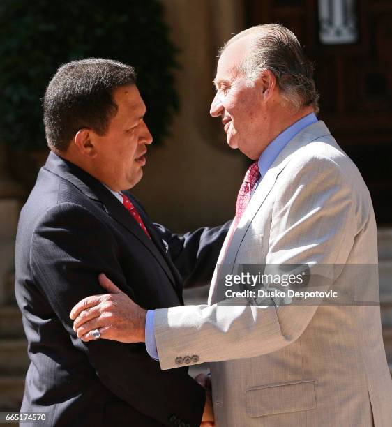 Spain's King Juan Carlos received Venezuelan President Hugo Chavez at the Marivent's palace in Palma de Mallorca. It is their first encounter since...