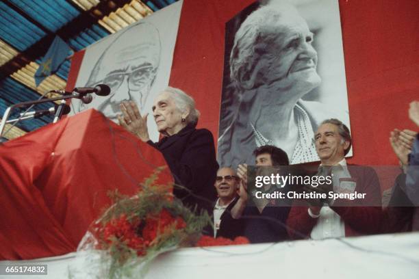 Spanish Republican leader of the Spanish Civil War and Communist politician of Basque origin Dolores Ibarruri, known as "La Pasionaria", attends a...