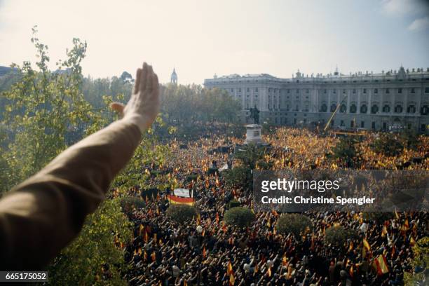 People gather in a fascist demonstration to celebrate the 6th anniversary of the death of Spanish dictator General Francisco Franco and the 45th...