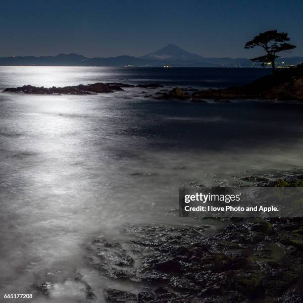 fuji night view - 岩 stockfoto's en -beelden