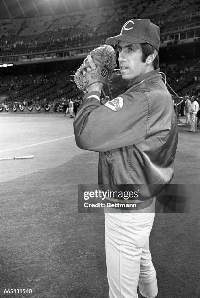 Rookie Pat Zachry, who compiled a 14-7 record for the Reds, shows the form that earned him the starting assignment in the second game of the National...