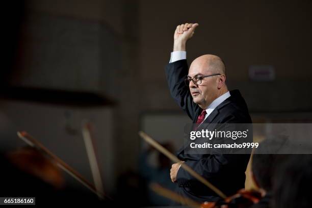 conductor in grand finale - orchestra director stock pictures, royalty-free photos & images