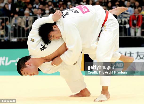 Aaron Wolf and Ryunosuke Haga compete in the Men's -100kg during day two of the All Japan Invitational Judo Championships By Weight Category at...