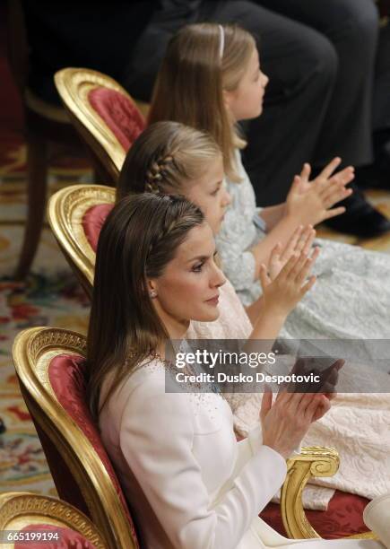 King Felipe VI, with his wife Queen Letizia and daughters Leonor and Sofia, attending the acto of his proclamation as King at the Spanish Parliament