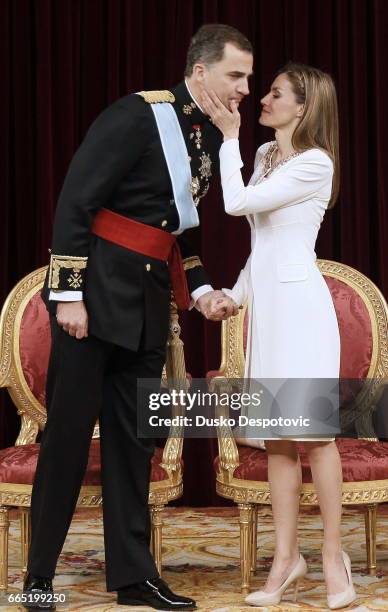 King Felipe VI, with his wife Queen Letizia and daughters Leonor and Sofia, attending the acto of his proclamation as King at the Spanish Parliament