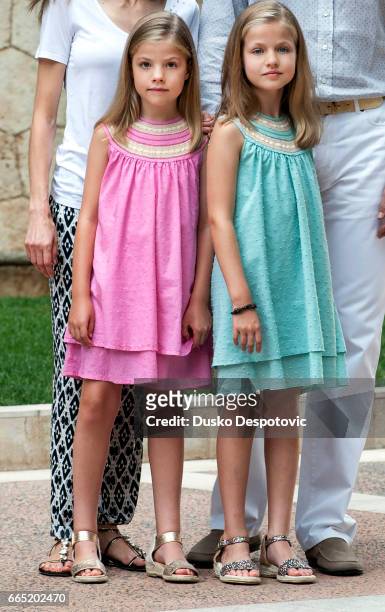 King Felipe VI with wife Queen Letizia and daughters Infantas Leonor and Sofia posing, for the first time as Kings of Spain, on the traditional...