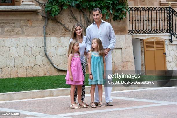 King Felipe VI with wife Queen Letizia and daughters Infantas Leonor and Sofia posing, for the first time as Kings of Spain, on the traditional...