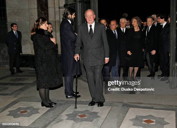 King Juan Carlos and Queen Sofia are greeted by Carlos Fitz-James Stuart and his brother Cayetano Martinez de Irujo , on arrival at the memorial...