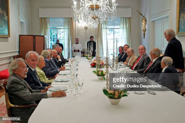 Spanish former King Juan Carlos during a meeting with former Uruguayan presidents in the Spanish embassy in Montevideo. King Juan Carlos is in...