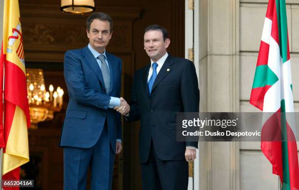 Spanish Prime minister, Jose Luis Rodriguez Zapatero receives Juan Jose Ibarretxe, the Basque President, at the Moncloa Palace in Madrid. | Location:...