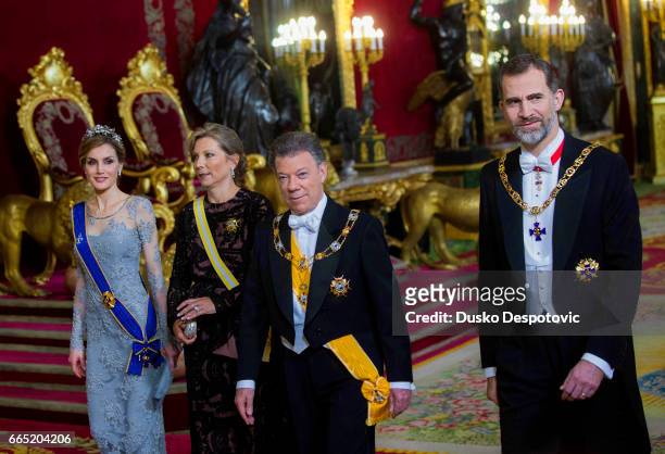 Gala Dinner at the Spanish Royal Palace in Madrid hosted by the Kings of Spain, Felipe VI and Letizia Ortiz, in honour to the President of Colombia,...