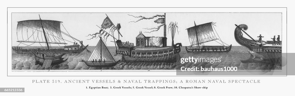 Ancient Vessels and Naval Trappings Engraving, 1851