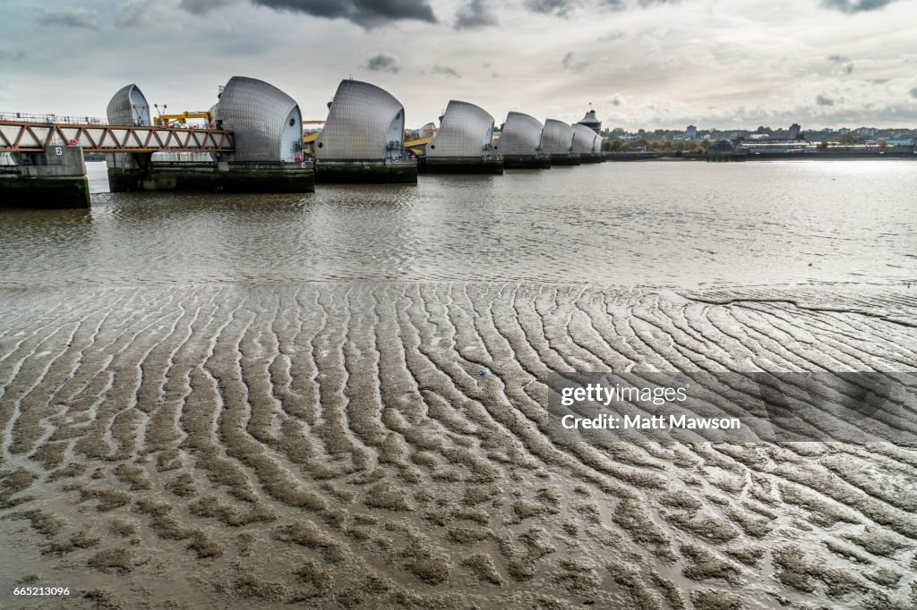 The Thames Flood Barrier on the Thames River London UK