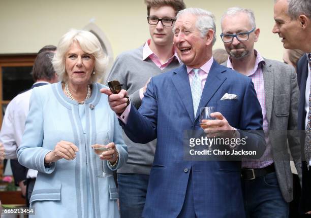 Camilla, Duchess of Cornwall and Prince Charles, Prince of Wales visit the Weinbau Buscheschank Obermann vineyard on April 6, 2017 in Vienna,...