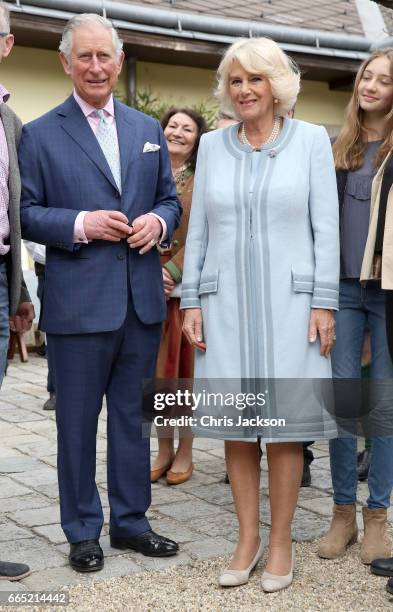 Prince Charles, Prince of Wales and Camilla, Duchess of Cornwall visit the Weinbau Buscheschank Obermann vineyard on April 6, 2017 in Vienna,...