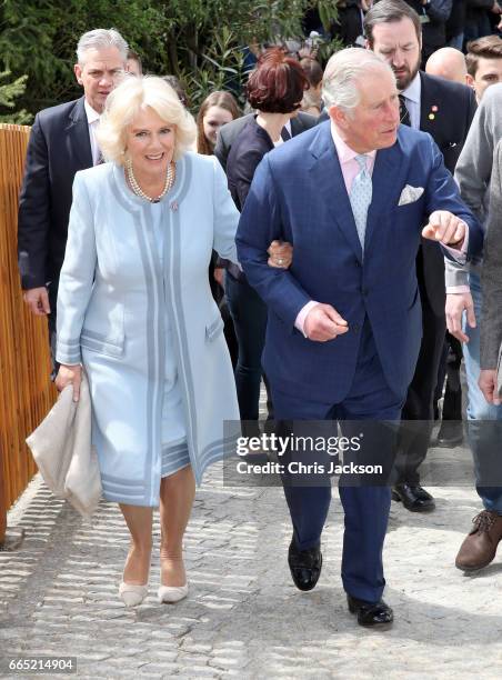 Camilla, Duchess of Cornwall and Prince Charles, Prince of Wales visit the Weinbau Buscheschank Obermann vineyard on April 6, 2017 in Vienna,...