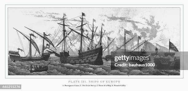 schiffe von europa gravur, 1851 - the venetian macao stock-grafiken, -clipart, -cartoons und -symbole