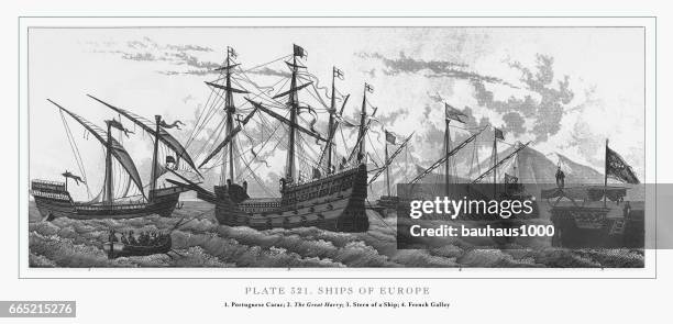 ships of europe engraving, 1851 - the venetian macao stock illustrations