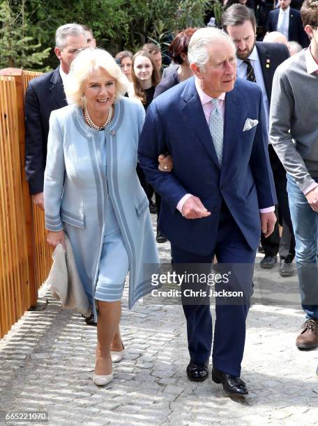 Camilla, Duchess of Cornwall and Prince Charles, Prince of Wales visit the Weinbau Buscheschank Obermann vineyard on April 6, 2017 in Vienna,...
