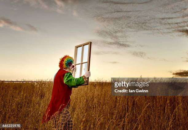 clown and window - ian gwinn stock pictures, royalty-free photos & images