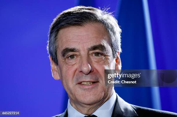 Former French prime minister and French presidential election candidate for the right-wing "Les Republicains" political party Francois Fillon...