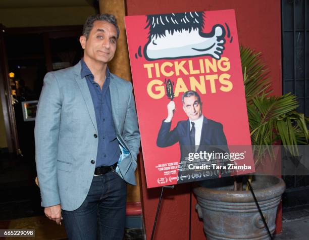 Egyptian satirist/television host Bassem Youssef attends opening night of Sarkasmos Productions' 'Tickling Giants' at the Vista Theatre on April 5,...