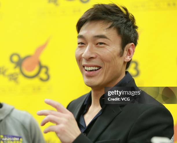 Singer Andy Hui attends the press conference of his concert on April 5, 2017 in Hong Kong, China.